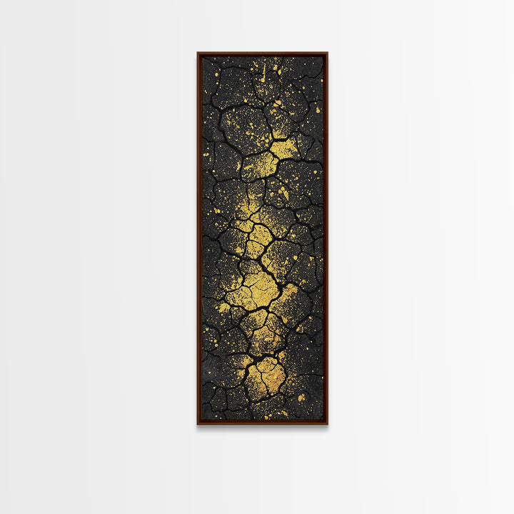 Cracked Black Stone With Gold Vein Wall Art, Abstract African Art Print, Luxury Canvas Decor, Earth Tone Home Decor Gift