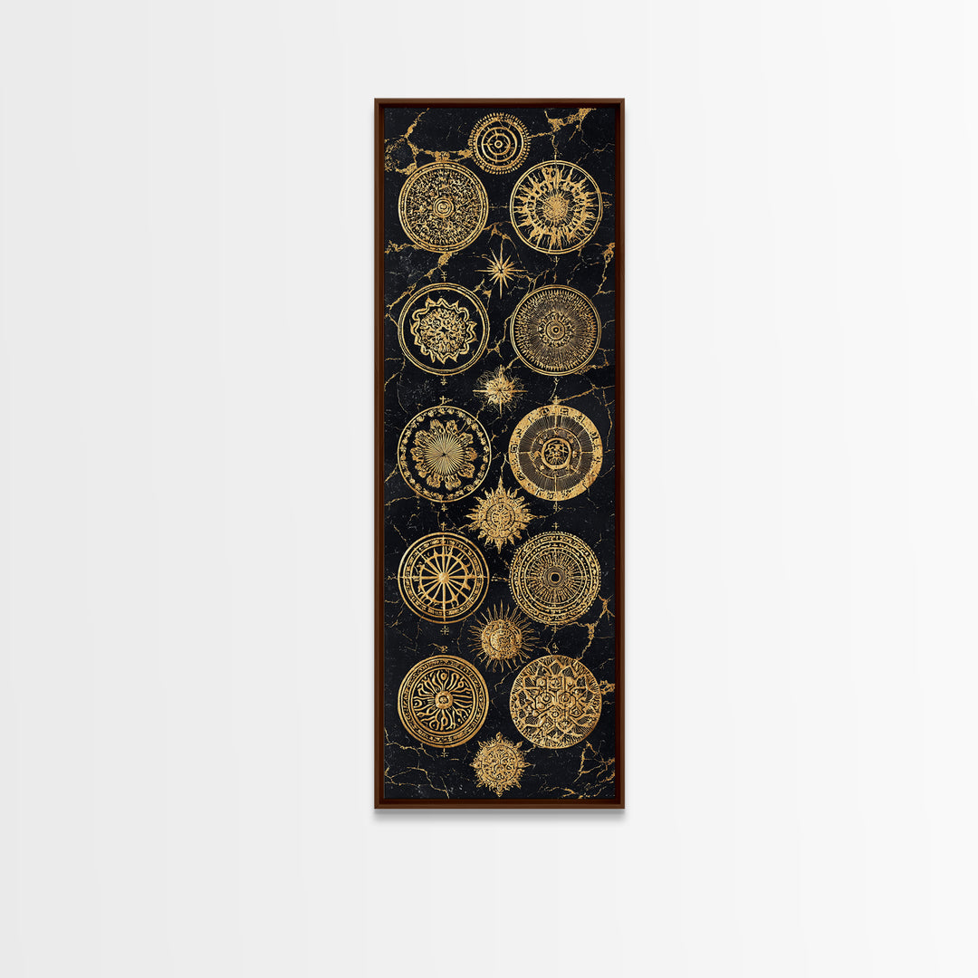 Golden Mandala Constellation Circles Wall Art, African Inspired Geometric Decor, Black And Gold Canvas, Spiritual Home Gift