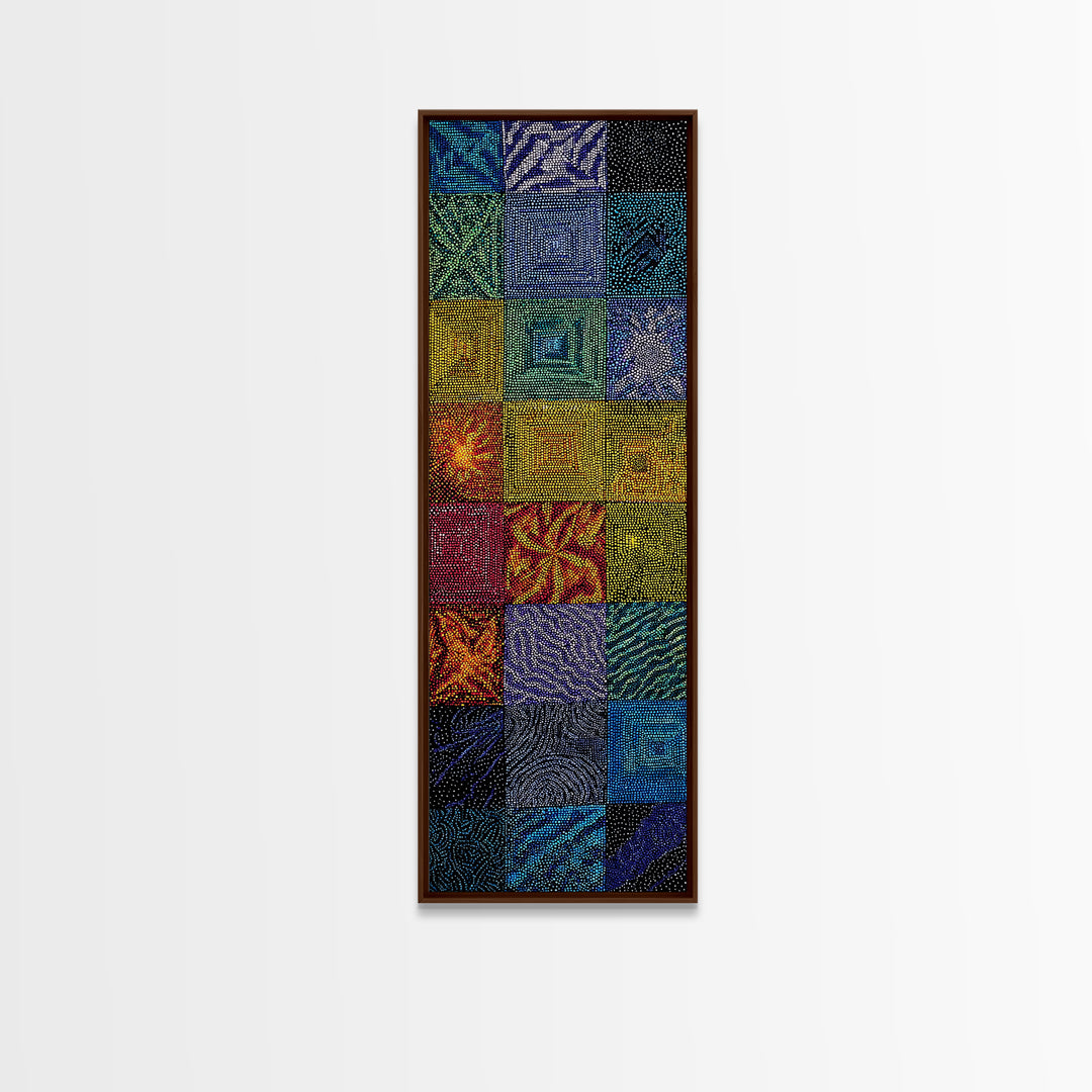 Blue Green African Quilt Patchwork Canvas Print, Abstract African Art, Textile Art, Boho Wall Decor, Modern Ethnic Home Decor