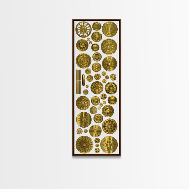 Golden Medallion Symbols On White Canvas Print, African Inspired Geometric Wall Art, Tribal Patterns, Luxury Home Decor Gift