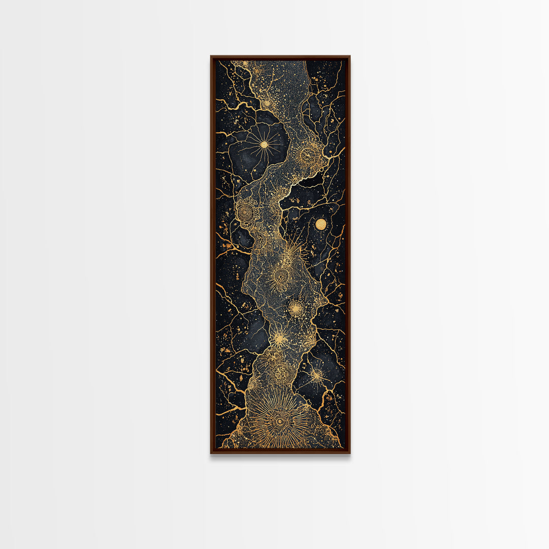 Gold Celestial African Woman Figure On Black Map Lines, Wall Art, Abstract African Art Print, Luxury Canvas Decor Gift For Her