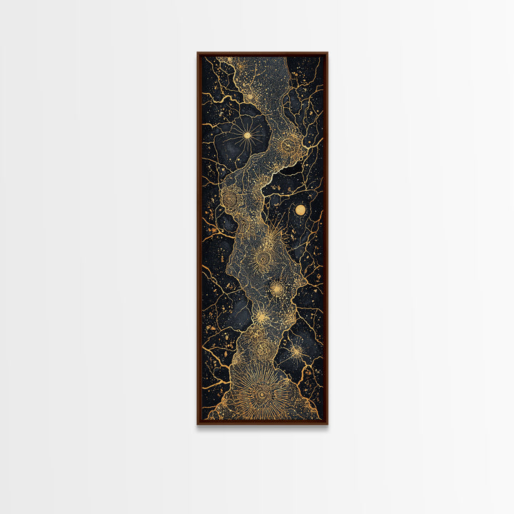 Gold Celestial African Woman Figure On Black Map Lines, Wall Art, Abstract African Art Print, Luxury Canvas Decor Gift For Her