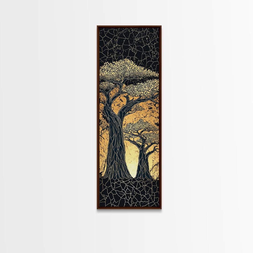 Mosaic Baobab Under Starry Sky, African Wall Art, Abstract Safari Landscape, Earth Tone Decor, Textured Canvas Print Gift