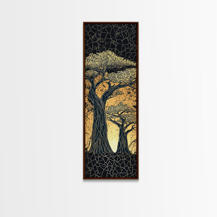 Mosaic Baobab Under Starry Sky, African Wall Art, Abstract Safari Landscape, Earth Tone Decor, Textured Canvas Print Gift