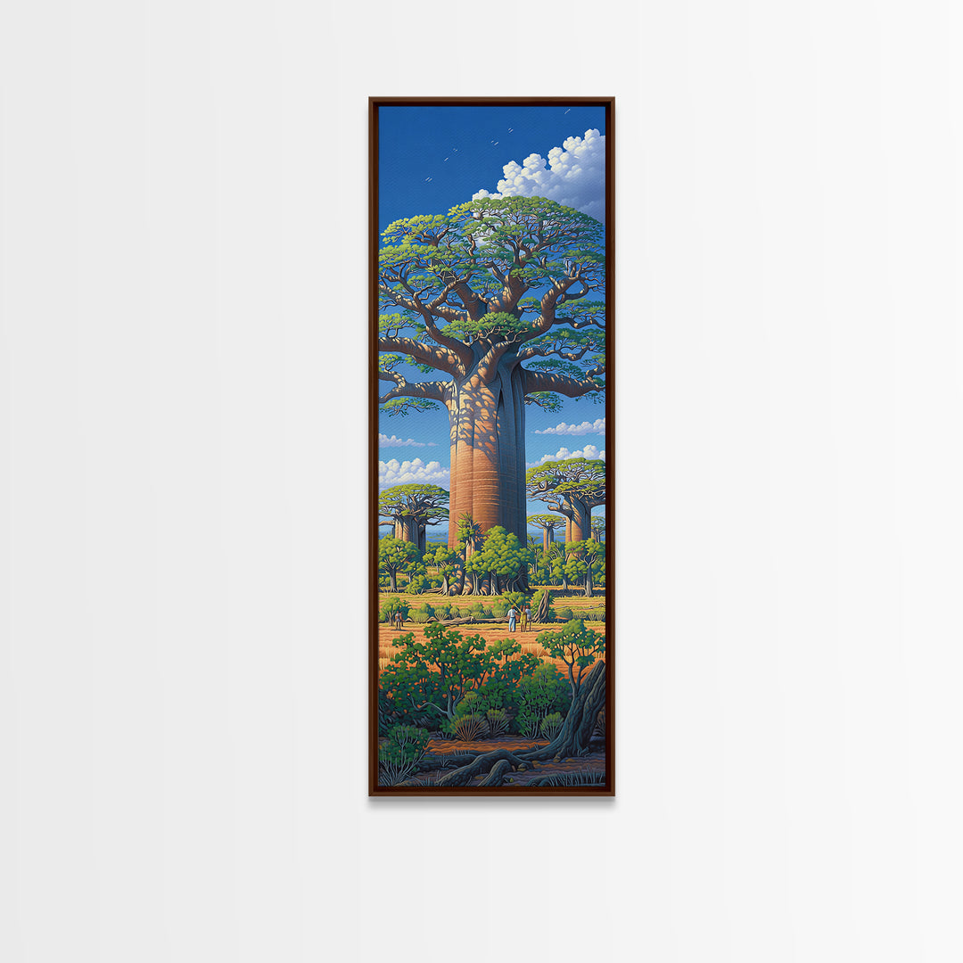 Lush Baobab Village Landscape, African Wall Art, Blue Sky Safari Decor, Madagascar Tree Scene, Premium Canvas Print Gift