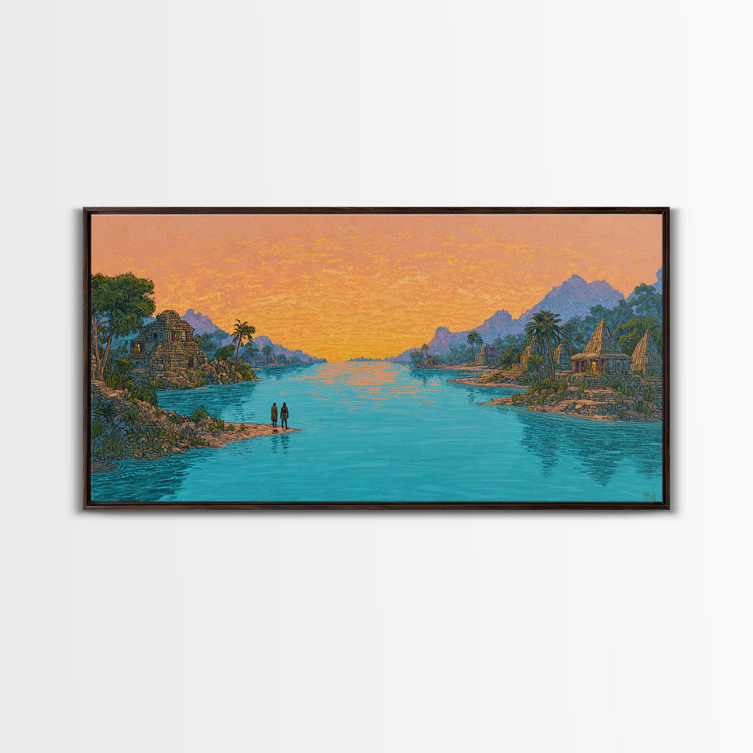 Golden Sunset Island Ruins Canvas Print, African Landscape Wall Art, Tropical Nature Scene Art, Coastal Home Decor Gift For Her