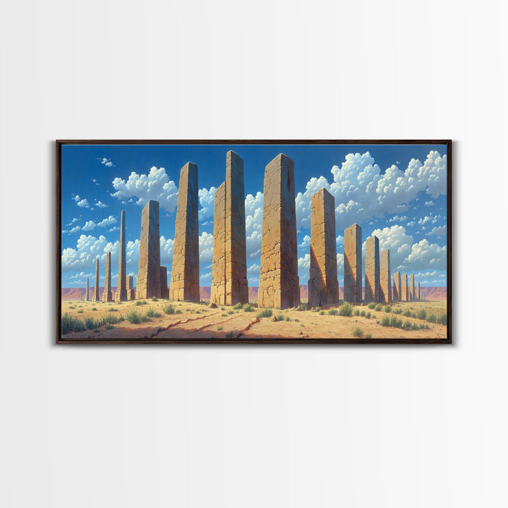 Sunlit Desert Pillars Wall Art, African Egyptian Art Print, Ancient Monument Canvas, Large Wall Decor For Office And Home