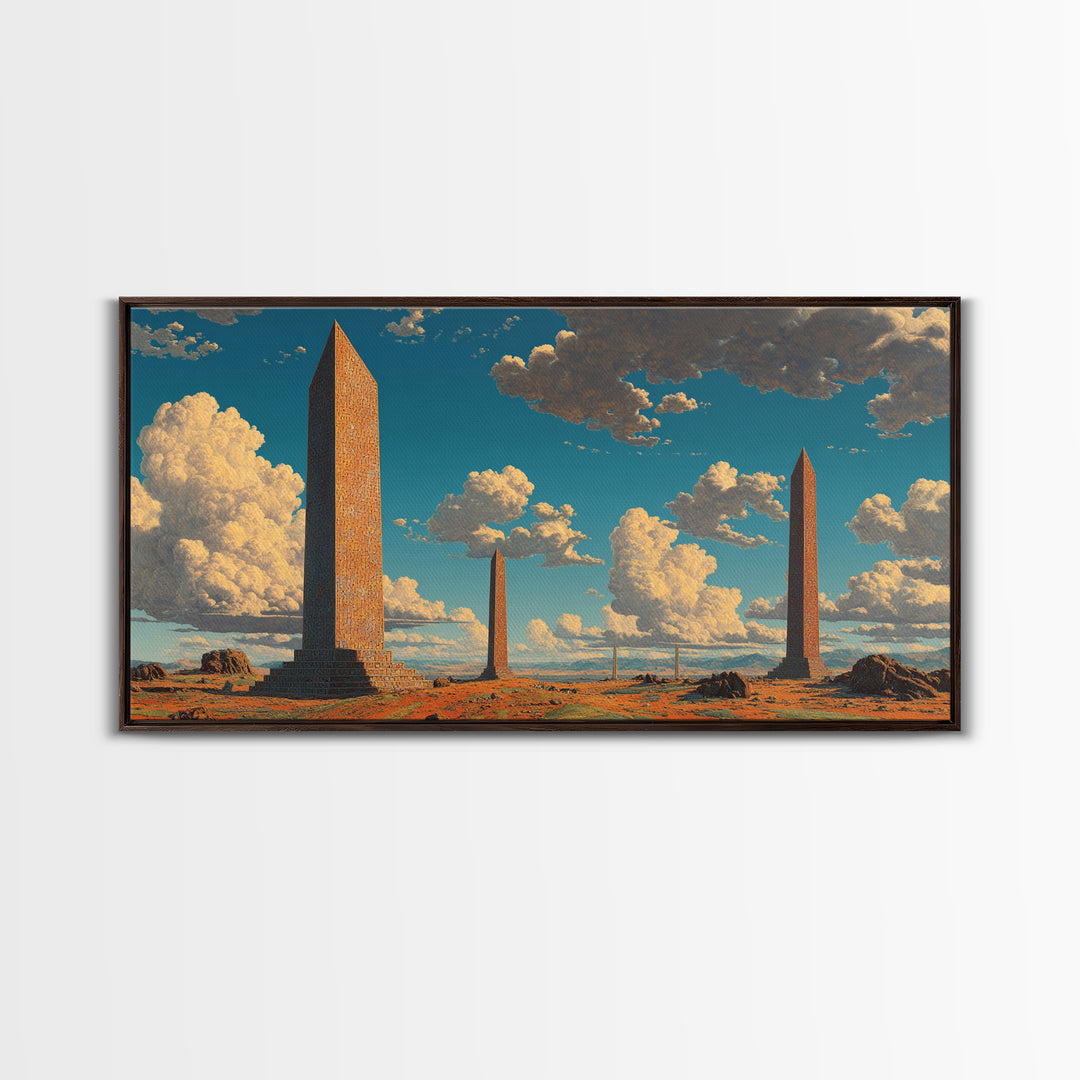 Weathered Desert Obelisks Framed Canvas Print, African Landscape Wall Art, Ancient Stone Monument Decor For Modern Home Gift