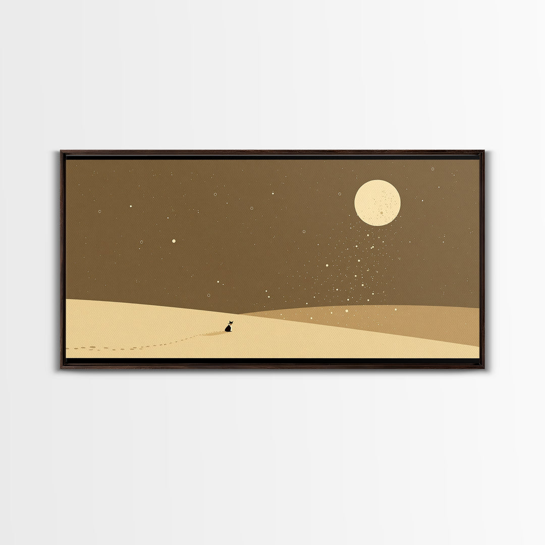 Lone Traveler In Moonlit Sahara Dunes Wall Art, Minimalist African Landscape, Desert Night Canvas, Earth Tone Boho Home Decor