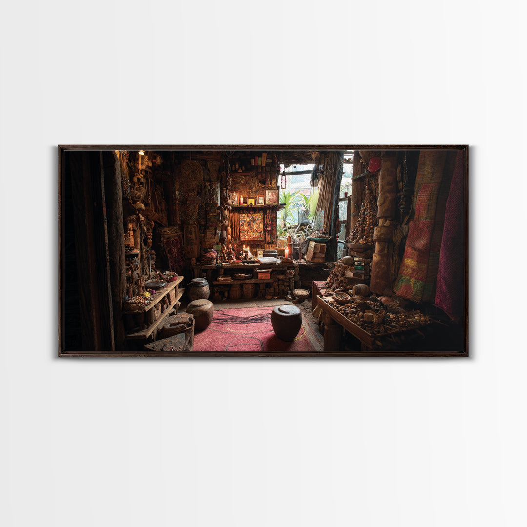 Moody African Market Interior Wall Art, Tribal Objects And Textiles, Cultural Home Decor, Boho Canvas Print For Living Room