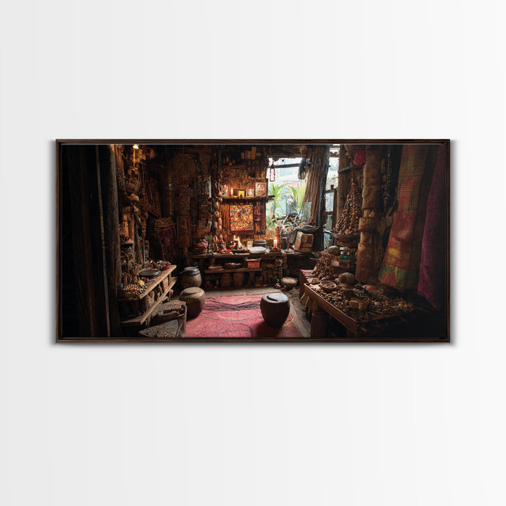Moody African Market Interior Wall Art, Tribal Objects And Textiles, Cultural Home Decor, Boho Canvas Print For Living Room
