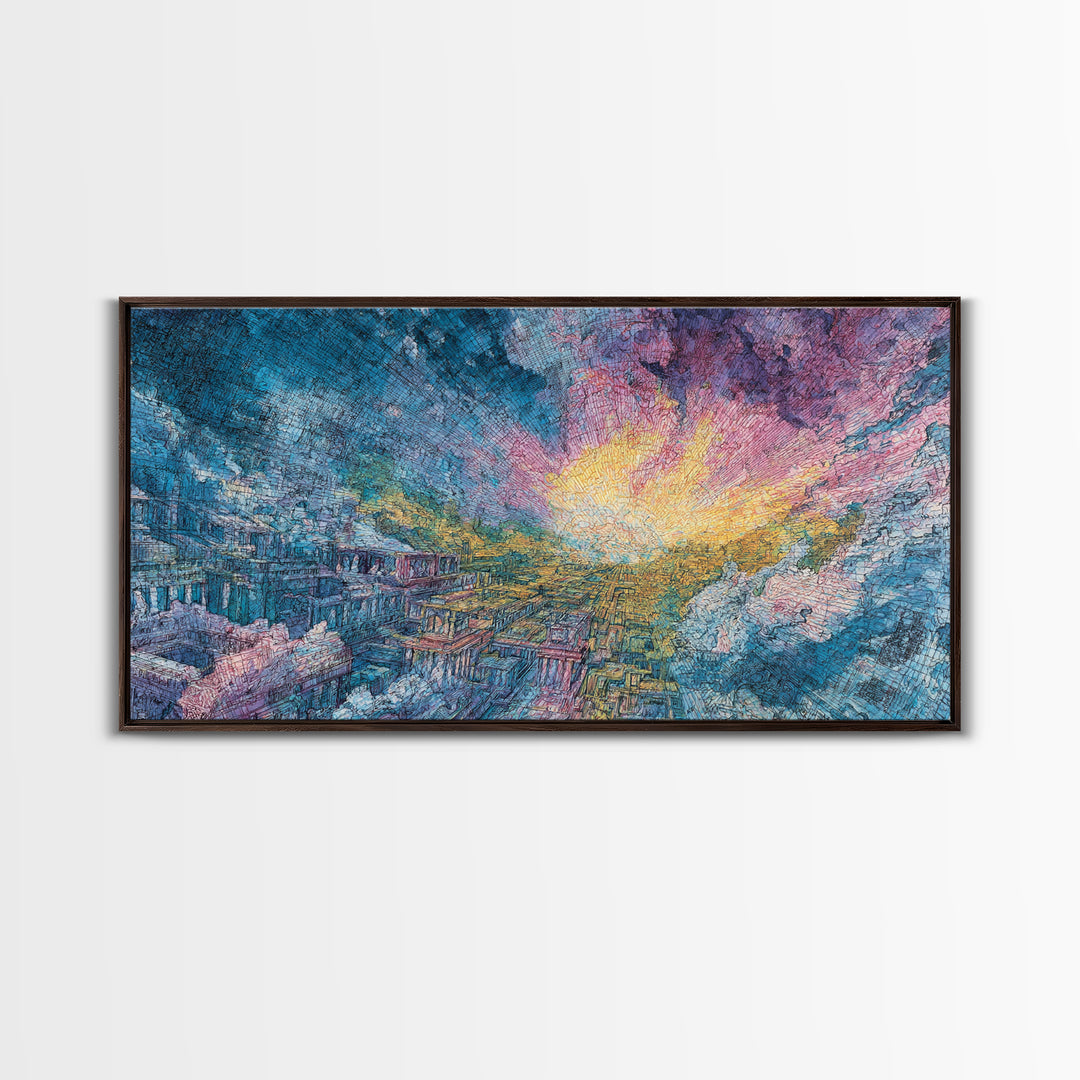Colorful Canyon Sunset Over Rugged Cliffs Wall Art, Abstract Landscape Canvas Print, Dreamy Nature Scene Home Decor Gift