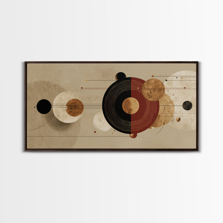 Earth Tone Abstract Circles Wall Art, Mid Century Geometric Canvas Print, Burnt Orange Beige Modern Home Decor Gift For Living Room