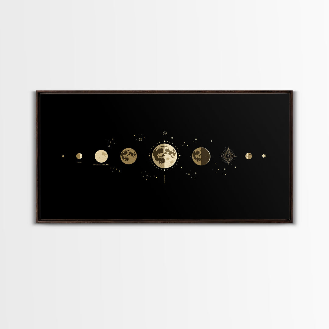 Gold Moon Phase Lunar Cycle Wall Art, Celestial Black Decor, Minimalist Poster, Spiritual Wall Art, Gift For Art Lovers, Home Decor