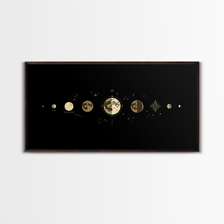 Gold Moon Phase Lunar Cycle Wall Art, Celestial Black Decor, Minimalist Poster, Spiritual Wall Art, Gift For Art Lovers, Home Decor
