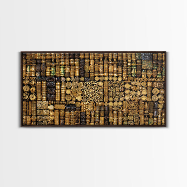 Gold African Bead Mosaic Wall Art, Afrocentric Decor Canvas Print, Tribal Jewelry Pattern, Black Gold Luxury Home Decor Gift