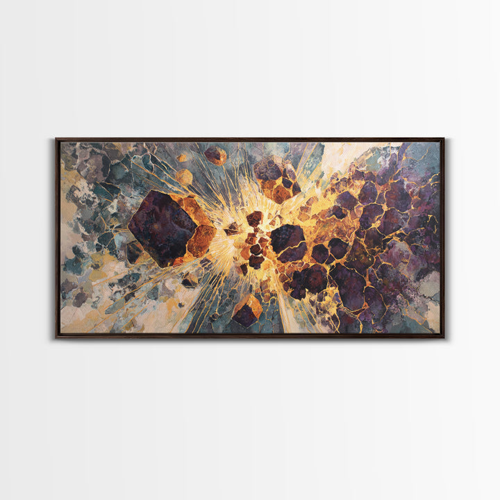 Exploding Gemstone Abstract Wall Art, Modern African Art Canvas Print, Gold Crackle Luxury Decor, Cosmic Statement Artwork