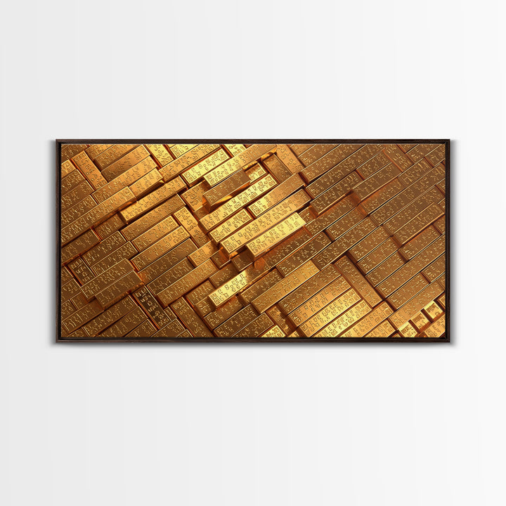 Stacked Gold Bar Pattern Wall Art, African Inspired Canvas Print, Luxury Black Gold Art, Geometric Office Decor Gift For Him
