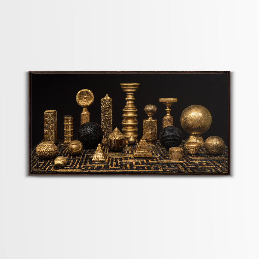 Gold Tribal Sculpture Still Life Wall Art, African Art Decor Canvas Print, Black Gold Luxury Canvas, Statement Home Decor