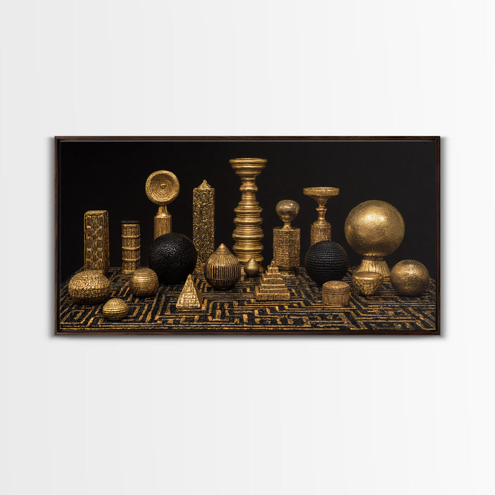 Gold Tribal Sculpture Still Life Wall Art, African Art Decor Canvas Print, Black Gold Luxury Canvas, Statement Home Decor