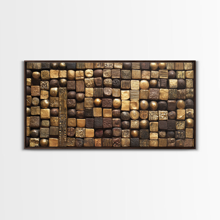 Bronze Gold Textured Mosaic Wall Art, Abstract African Art Canvas Print, Earth Tone Geometric Pattern, Bold Home Decor Gift