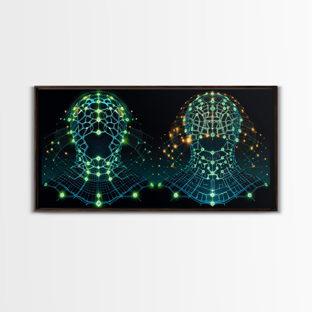 Glowing Cyber African Masks Canvas Print, Afrofuturism Decor, Tribal Mask Art, Digital Wall Art, Afrocentric Home Decor Gift