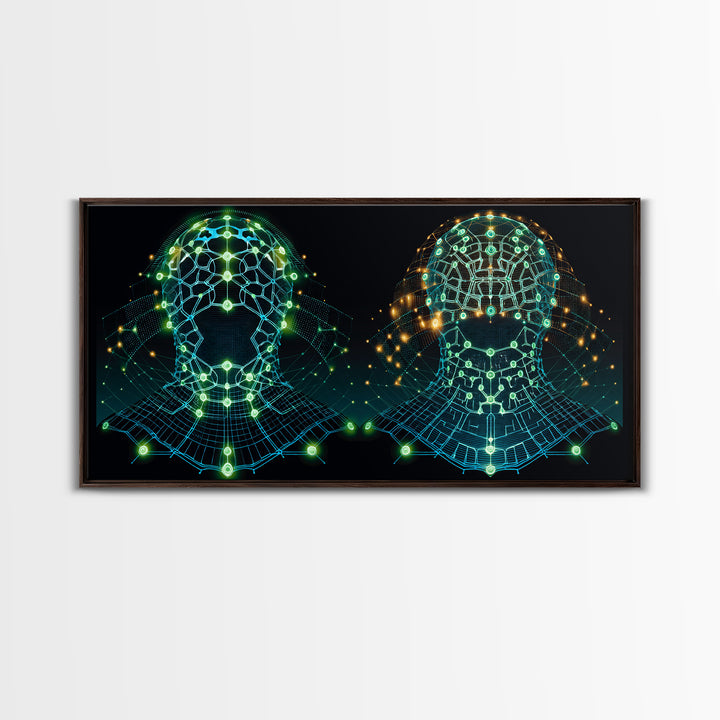 Glowing Cyber African Masks Canvas Print, Afrofuturism Decor, Tribal Mask Art, Digital Wall Art, Afrocentric Home Decor Gift
