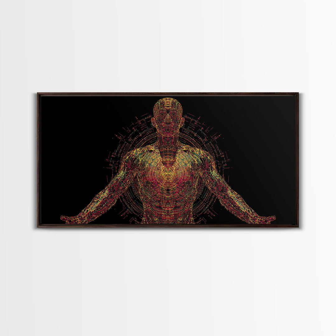 Radiant Digital African Warrior Figure Wall Art, Black Man Art, Spiritual Wall Decor, Afrofuturism Decor, Modern Canvas Art
