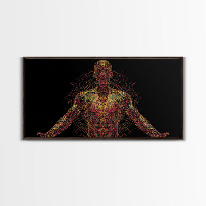 Radiant Digital African Warrior Figure Wall Art, Black Man Art, Spiritual Wall Decor, Afrofuturism Decor, Modern Canvas Art