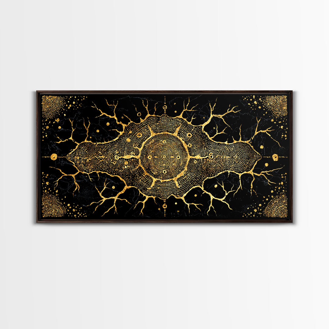 Golden Neural Tree Abstract Canvas Print, African Abstract Art, Spiritual Wall Art, Black And Gold Art, Modern Home Decor