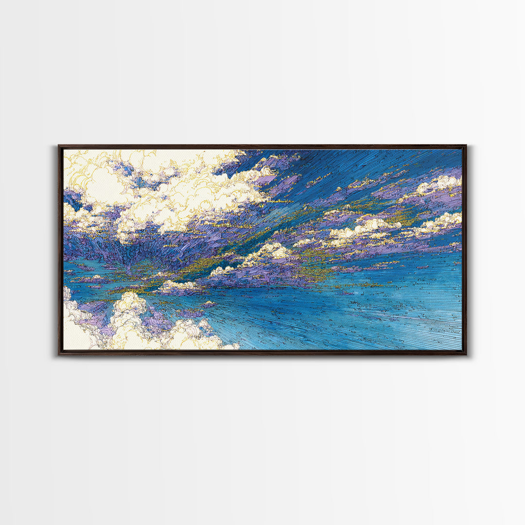 Blue Abstract Ocean Sky Wall Art, Textured Coastal Landscape Painting, Modern Canvas Print, Dreamy Home Decor Gift For Living Room