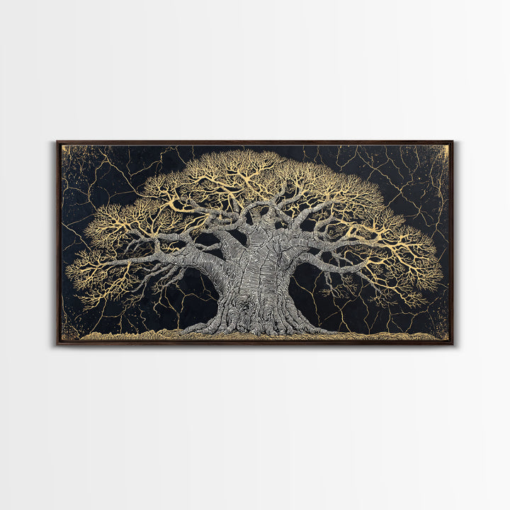 Black And Gold Baobab Tree Canvas Print, Abstract African Art, Textured Statement Wall Art, Modern Tribal Home Decor, Gift