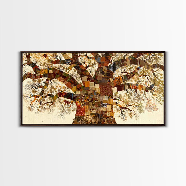 Patchwork Baobab Tree Wall Art, African Fabric Canvas Print, Ankara Pattern Decor, Afrocentric Statement Home Decor Gift