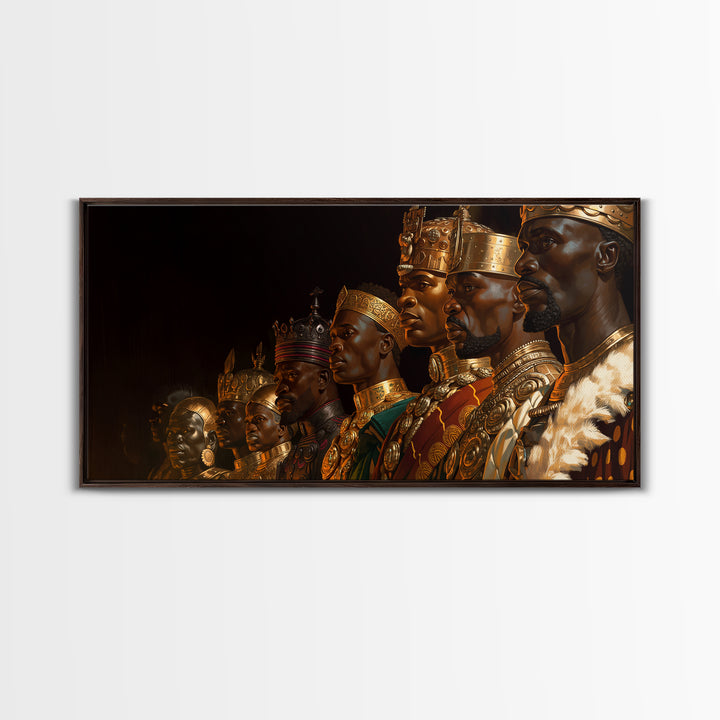 African Kings Royal Portrait Framed Canvas Print, Black History Wall Art, Gold Jewelry Canvas, Afrocentric Home Decor Gift