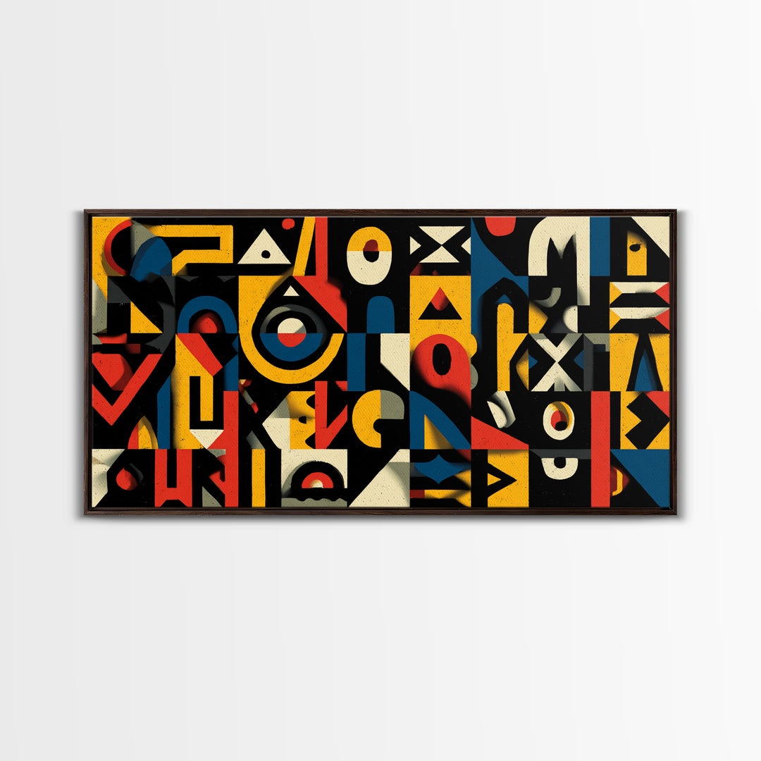 Modern African Geometric Shapes Wall Art, Primary Color Abstract Canvas Decor, Afrocentric Pattern Print, Bold Home Accent