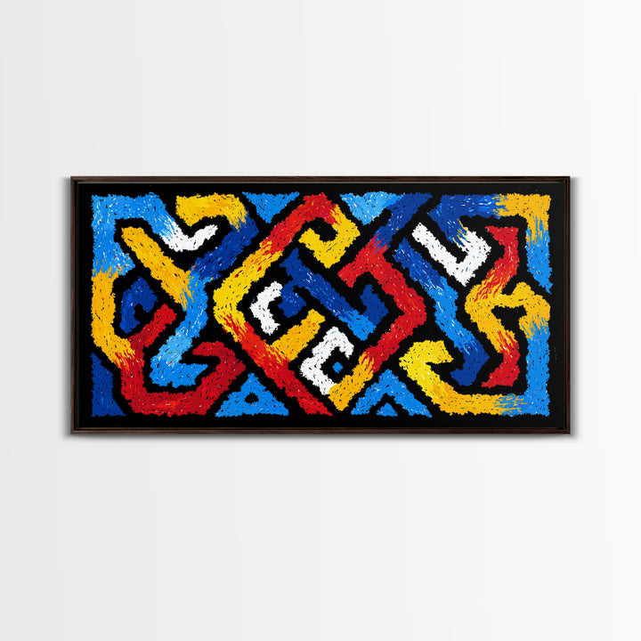 Colorful African Tribal Textile Canvas Print, Bold Geometric Pattern Wall Decor, Ankara Inspired Art, Vibrant Home Accent