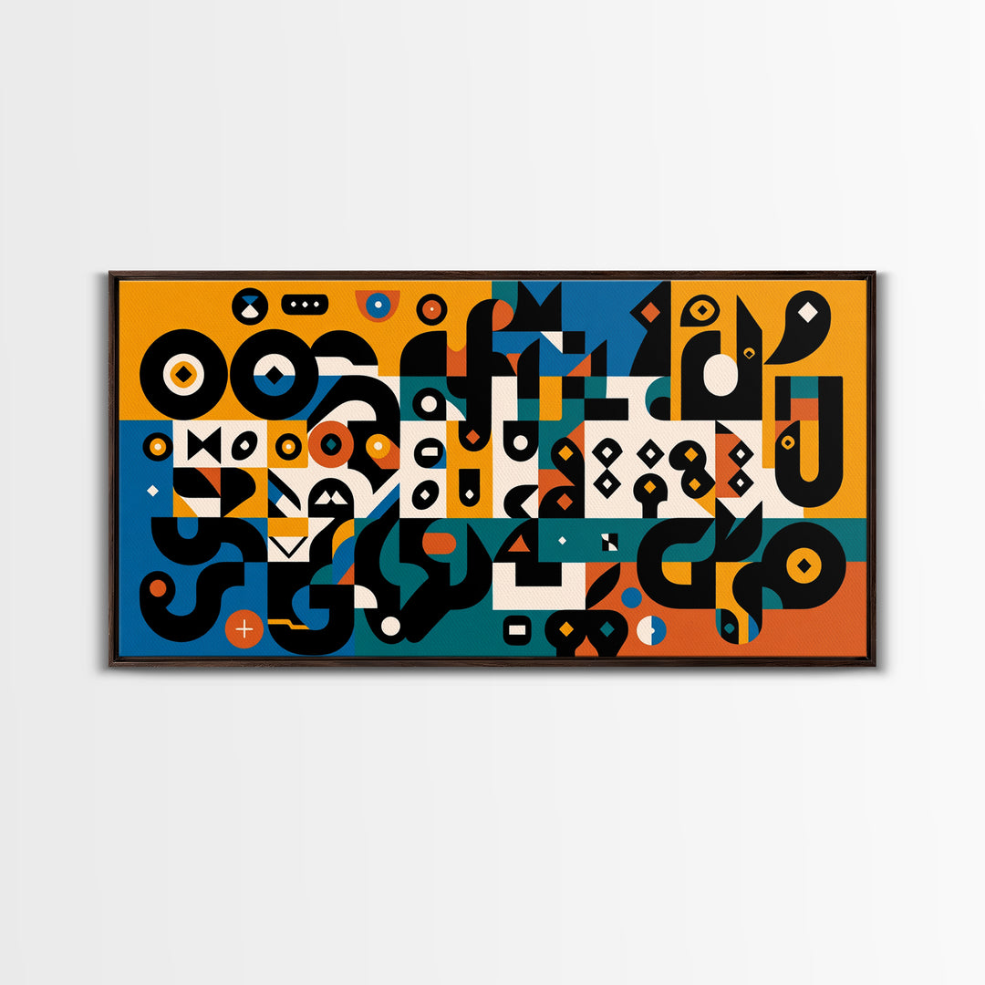 Teal Orange Geometric Cubist Shapes Canvas Print, Abstract African Art, Afrocentric Wall Decor, Modern Black Art For Living Room