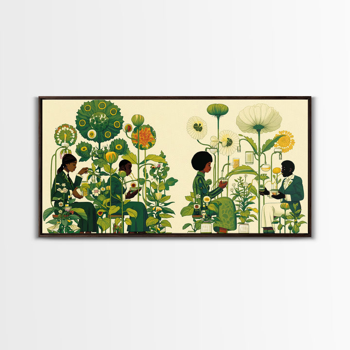 Green Botanical Reading Garden Canvas Print, African Women Art, Afrocentric Wall Decor, Nature Scene Art For Home Decor Gift