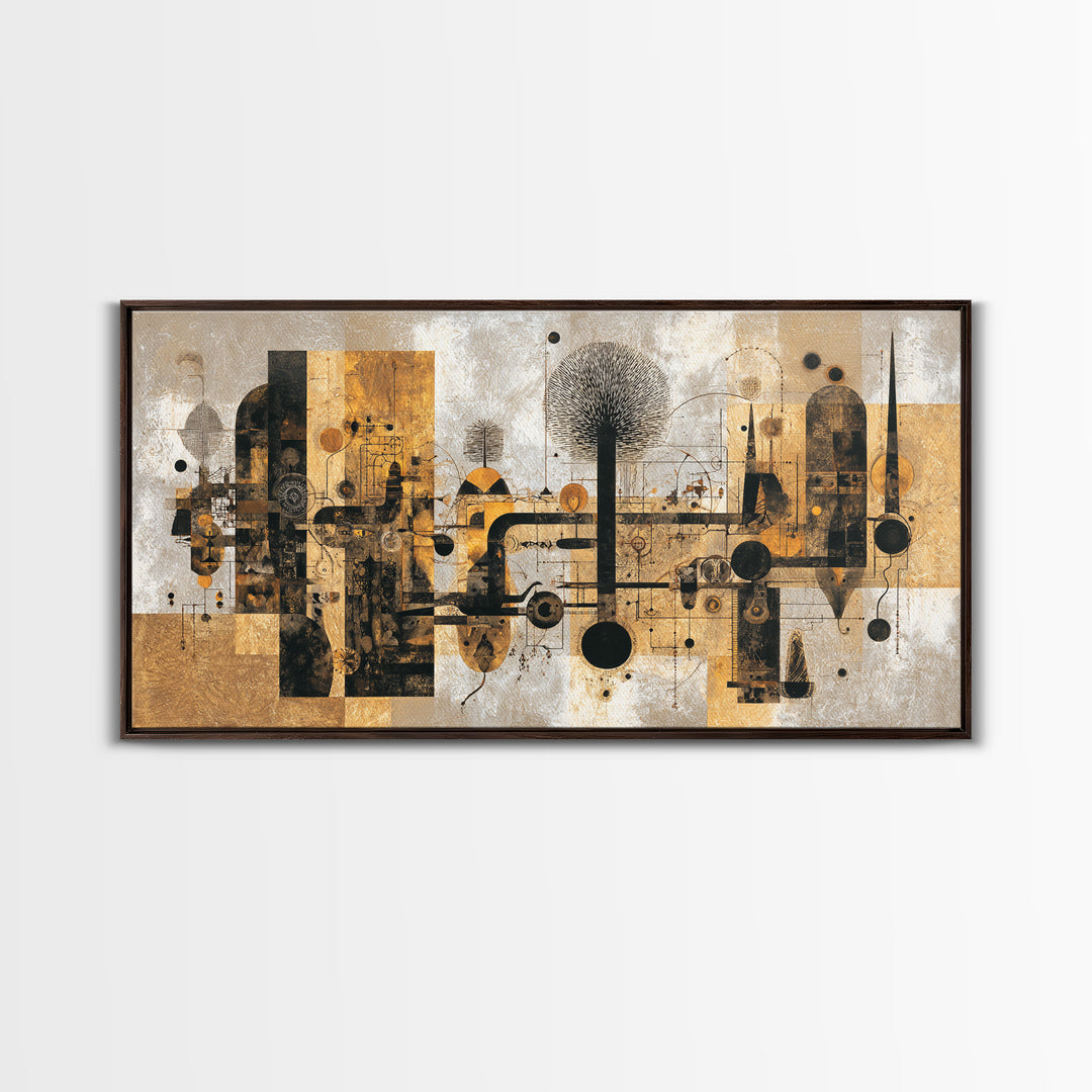 Earth Tone Abstract African Cityscape Wall Art, Modern African Art Decor, Afrocentric Canvas, Black Gold Home Decor Print