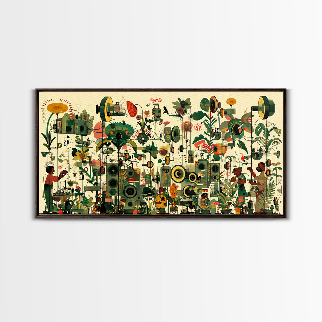 Vibrant African Garden Music Festival Canvas Print, Afrocentric Wall Decor, Black Culture Art, Botanical Living Room Art