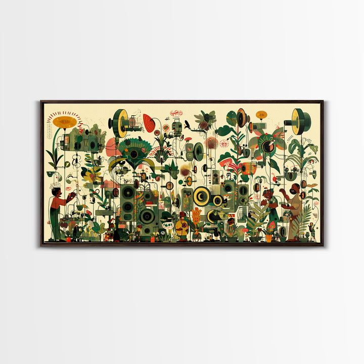 Vibrant African Garden Music Festival Canvas Print, Afrocentric Wall Decor, Black Culture Art, Botanical Living Room Art