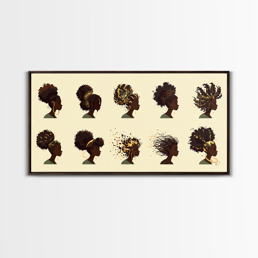 African Women Hairstyle Portraits Wall Art, Black Woman Art, Afrocentric Decor, Melanin Prints, Feminine Home Decor Gift