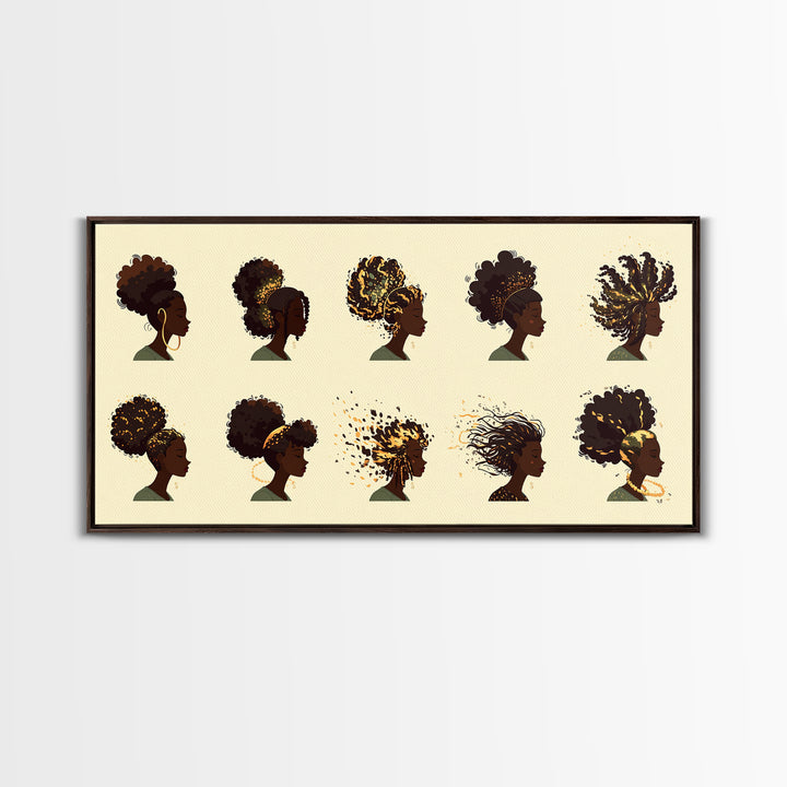 African Women Hairstyle Portraits Wall Art, Black Woman Art, Afrocentric Decor, Melanin Prints, Feminine Home Decor Gift