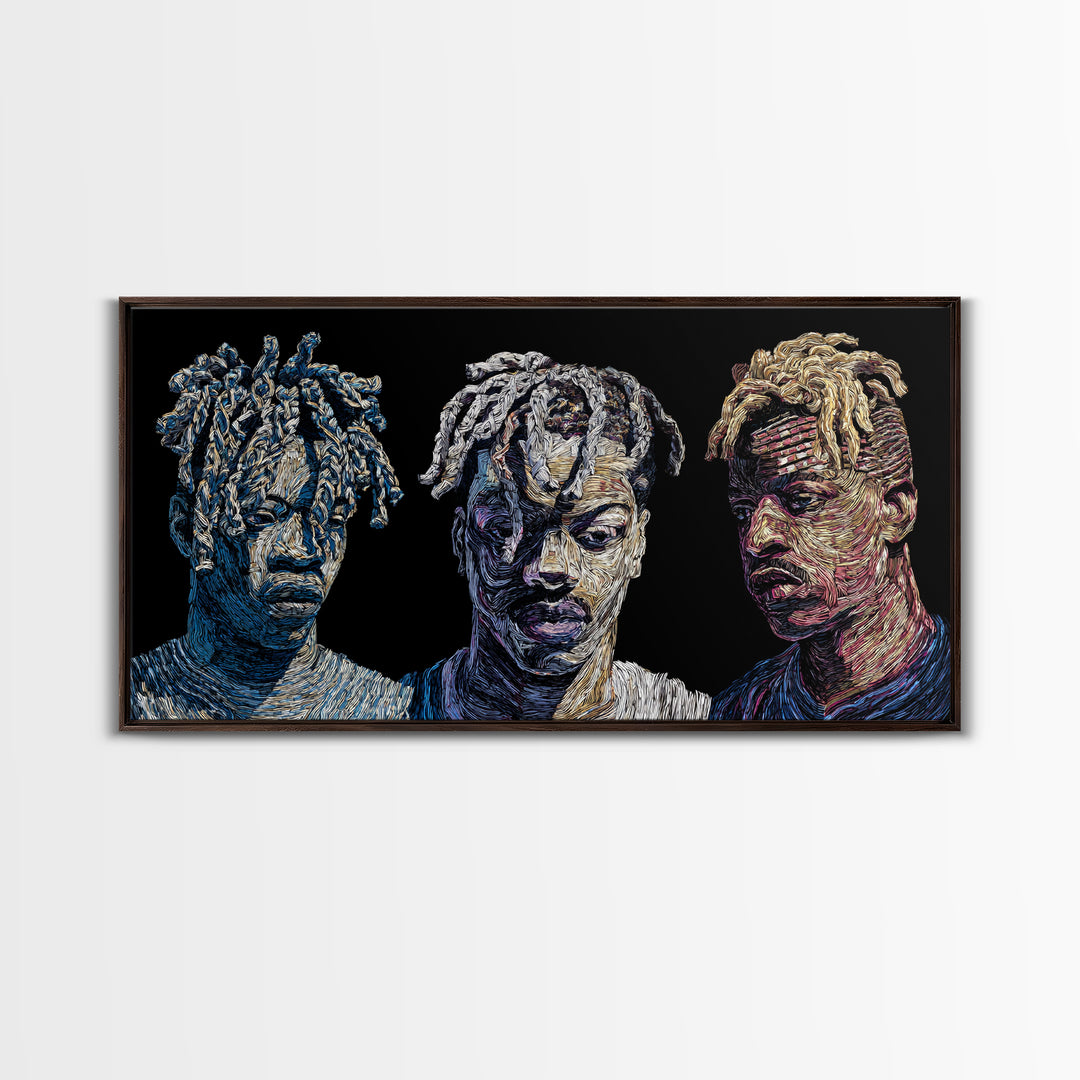 Textured Black Men Portrait Trio Wall Art, Contemporary African American Art, Urban Afrocentric Decor, Bold Canvas Print
