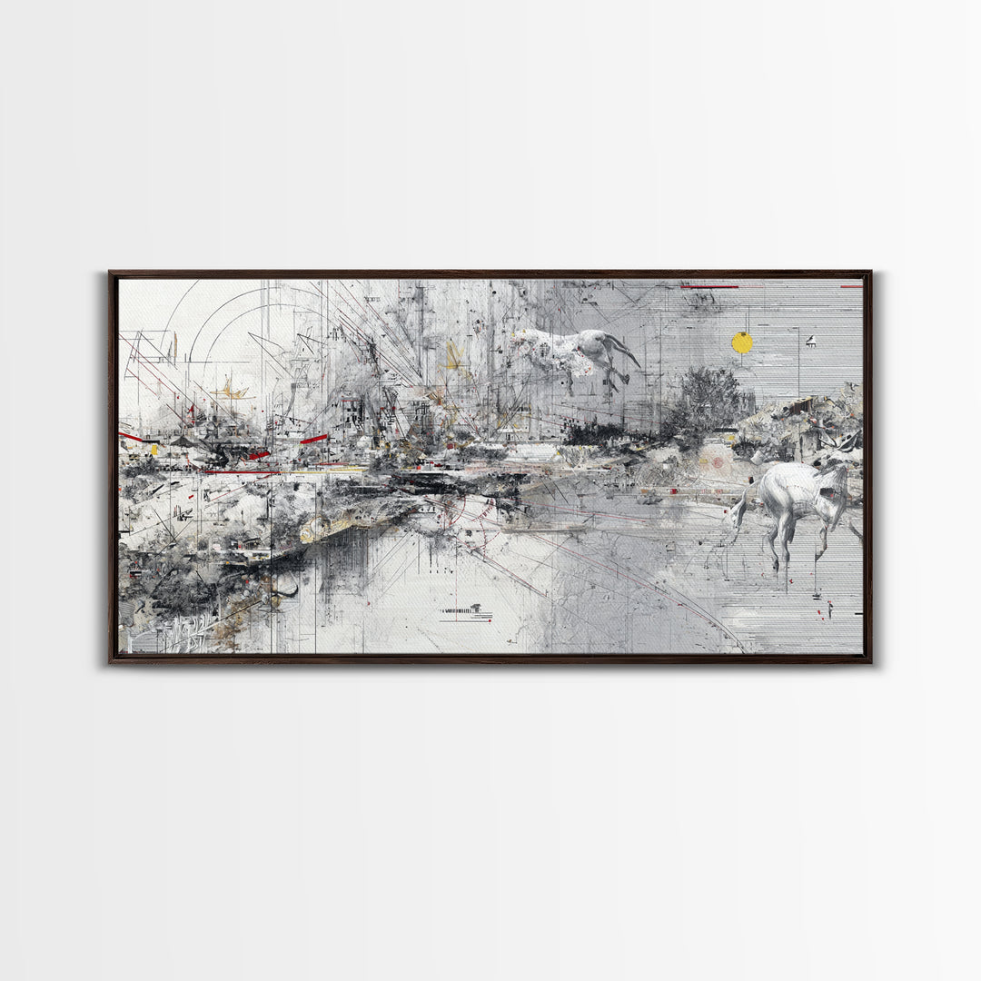 Abstract Elephant Landscape Wall Art, Modern Safari Decor, Gray Canvas Artwork, Statement Living Room Office Home Decor Gift