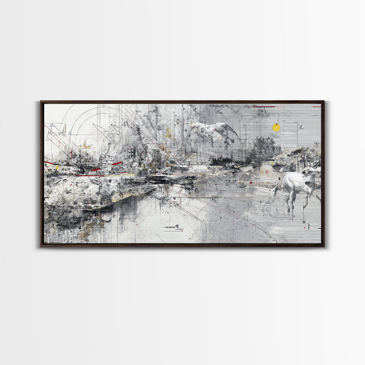 Abstract Elephant Landscape Wall Art, Modern Safari Decor, Gray Canvas Artwork, Statement Living Room Office Home Decor Gift