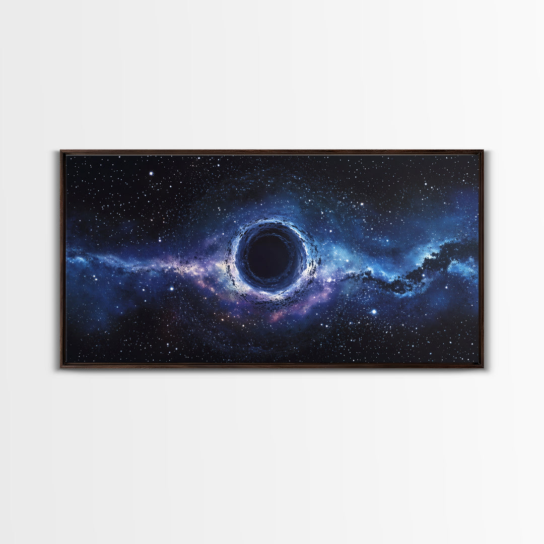 Blue Galaxy Black Hole Framed Canvas Print, Cosmic Space Wall Art, Modern Astronomy Home Decor For Living Room Office Gift