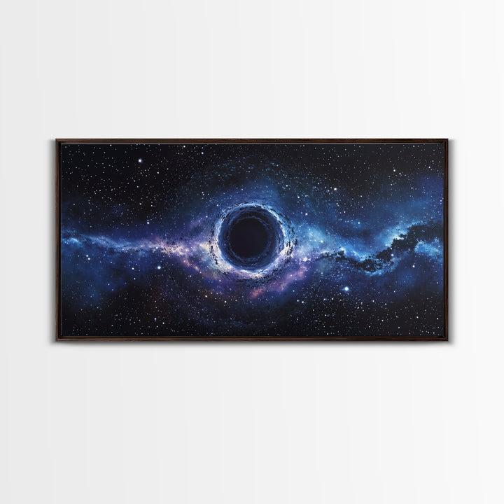 Blue Galaxy Black Hole Framed Canvas Print, Cosmic Space Wall Art, Modern Astronomy Home Decor For Living Room Office Gift