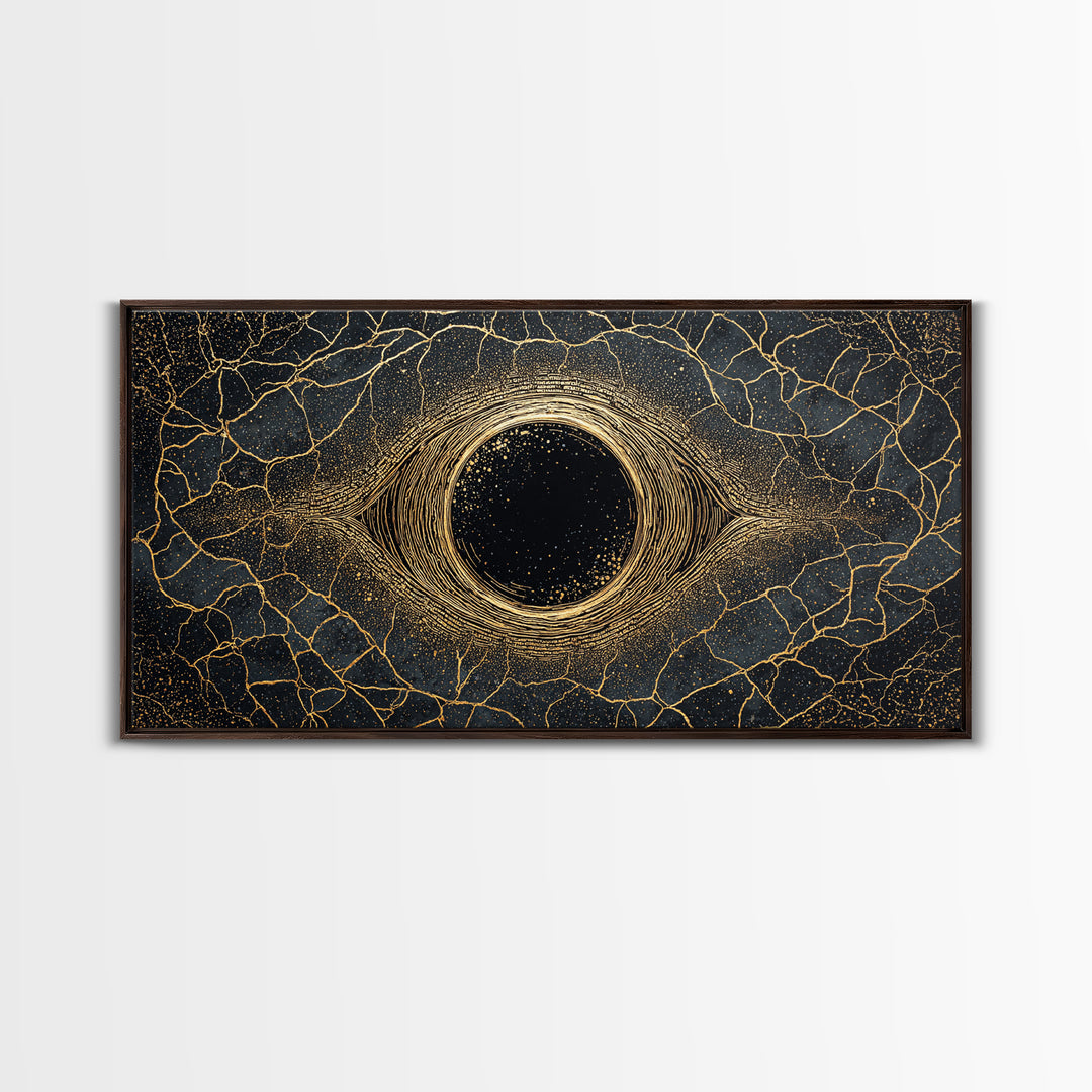 Golden Cosmic Eye Wall Art, Black And Gold Abstract Art, Mystical Wall Decor, Modern Canvas Art, Spiritual Statement Decor