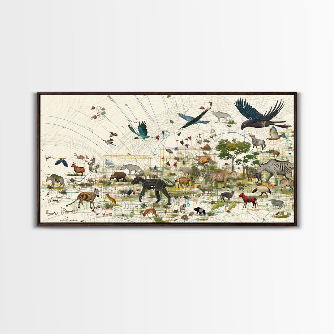 African Safari Map Canvas Print, Wildlife Collage With Elephant Giraffe Rhino, Serengeti Wall Decor, Jungle Animal Art Home Decor